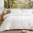 MR&HM White Boho Comforter Set, Farmhouse Bedding Set, Queen Bed in a Bag Set 7 Pieces with 1 Comforter, 2 Pillow Shams, 2 Pillowcases, 1 Flat Sheet, 1 Fitted Sheet for All Seasons