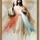 Framed Sacred Heart of Jesus Wall Art, Christ Divine Mercy Picture Wall Decor Paintings, Christian Canvas Prints Religious Home Decor for Living Room Dining Room Bedroom Prayer Room Church 16x24 inch