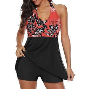 Bathing Suits for Women Tummy Control Plus Size Womens One Piece Swimsuit Athletic Swim Dress, Red Floral, 3XL