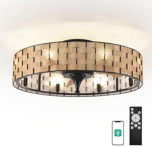 Orison 24" Caged Ceiling Fan with Lights, 2 Ways Control(App&Remote Control), Light Kit Included(8 Bulbs), Modern Farmhouse (Flush Mount)