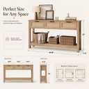 Rattan Console Table 3-Drawer 47" Narrow Wood Entryway Sofa Table, Large