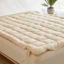 Wow 100% Organic Merino Wool Pillow Top Mattress Topper 2" for Back Pain Relief | Non-Toxic Raw Cotton Cover | Natural Cooling Quilted Fitted Mattress Pad | Hand Made Authentic Comfort | Medium Firm (Queen), Cream 