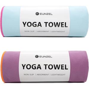 Eunzel 2 Pack Hot Yoga Towel Non-Slip Yoga Mat Towel Ultra-Absorbent Microfiber Towel for Hot Yoga, Pilates，Bikram and Workout 26.5"x 72", Blue/ Pink& Purple/ Orange
