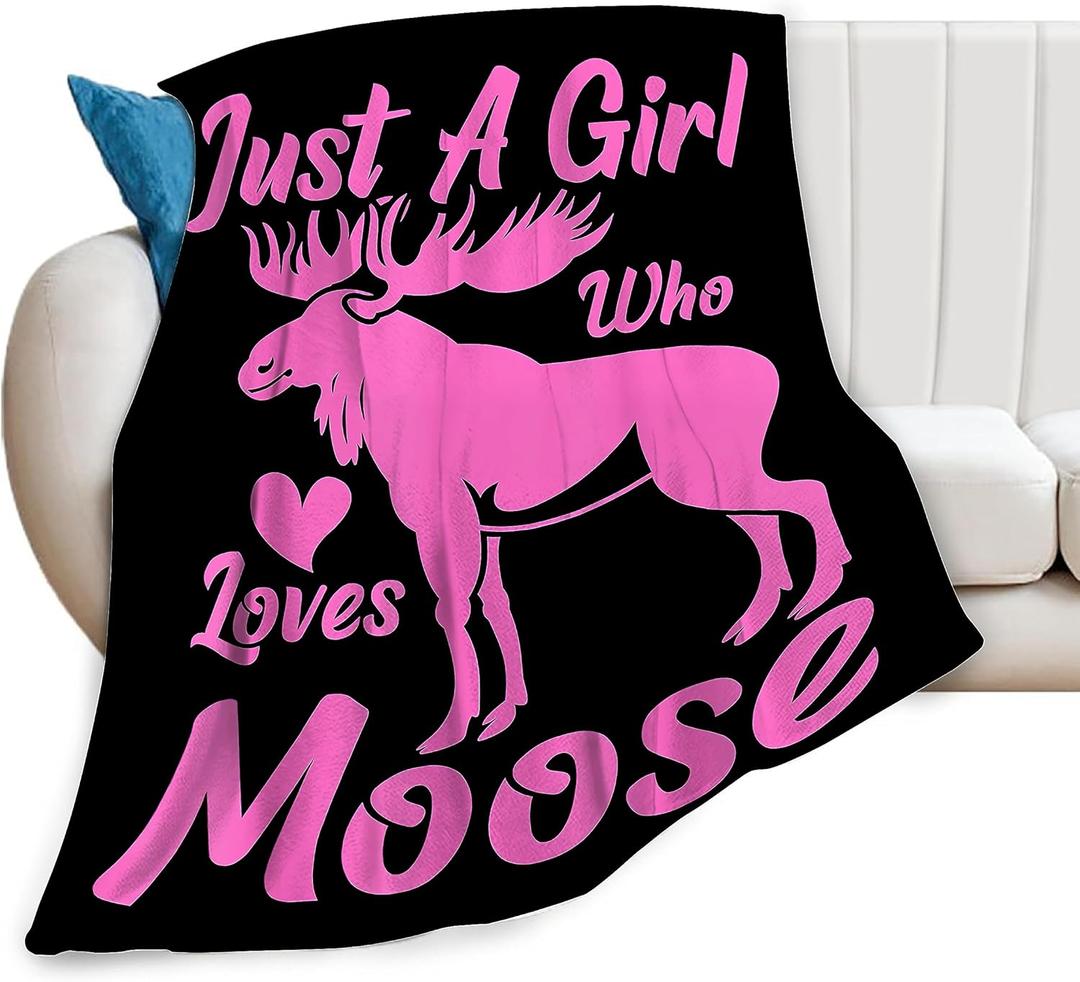 Moose Blanket Soft Cozy Pink Deer Animals Throw Blanket Super Fuzzy Fluffy Warm Just a Girl Who Loves Moose Lightweight Fleece Flannel Gifts Blankets for Kids Adults 50"X40"