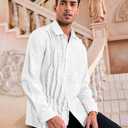 Bbalizko Mens Ruffle Tuxedo Shirt 80s Prom Ruffled Button Down Frill Pleated Ruche Long Sleeve Shirts Top (White, L)