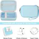 2 x Hard Carrying Case for Anycash S1 Sticker Printer - Printpods Mini Printer with Stickers, Bluetooth Inkless Printer Protection Case with Mesh Pocket fit 3 Rolls of Stickers, USB Cable, Blue
