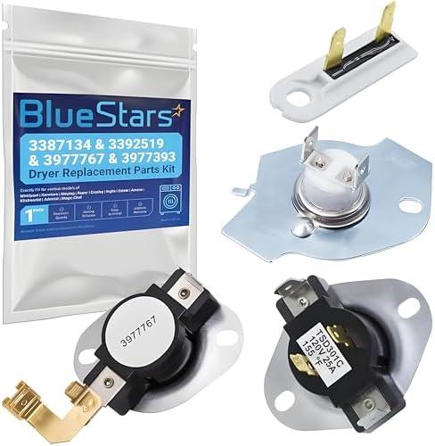 BlueStars 3387134 Cycling Thermostat 3392519 Dryer Thermal Fuse 3977393 Thermal Cut-off Switch 3977767 High-limit Thermostat Kit - Compatible with Whirlpool Kenmore Maytag Dryers