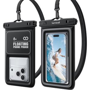 Lamicall IP68 Floating Waterproof Phone Pouch - [2 Pack][Anti-Pop Lock] Dustproof Cell Phone Dry Bag Case with Lanyard, Beach & Cruise Gifts for Mothers iPhone 17 16 15 Pro Max, Galaxy S25, 4-8.5" (A-White Accent)