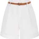 Belle Poque Women Bermuda Shorts Elastic Waist Wide Leg Shorts with Pockets & Belts (Small/Medium, White)