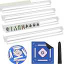 New American Mahjong Game Accessories Set, 31.5 * 31.5 Inch Non-Slip Mahjong Mat for Table and 4 All-in-One Racks with Pushers Set for Mahjong Tile Game