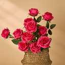 Laelfe 12 PCS Artificial Flowers Hot Pink Roses Silk Flowers Fake Long Stem Artificial Fuchsia Roses for Home Wedding Bathroom Kitchen Decorations (Hot Pink)