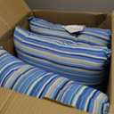 Set of 2 Outdoor Throw Pillows 17 x 17 Inch – Reversible Square Patio Accent Pillows – Weather-Resistant Polyester Fabric – Eco-Friendly Recycled Polyfiber Fill, Sapphire Stripe