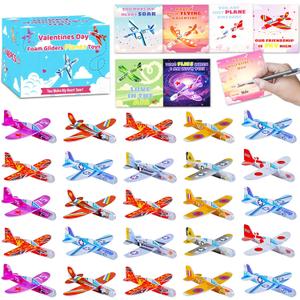 48 pcs Valentines Day Cards for Kids School with Foam Airplane Gliders Toys Boys Girls School Classroom Exchange Gifts Party Favors Bulk Treats Prizes Goodie Bag Stuffers