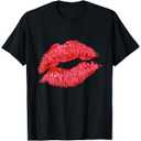 Womens Trendy Large Red Lip Print V-Neck T-Shirt, 2XL