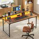 PRAISUN 48 inch Gaming Desk, LED & Outlets, Monitor Stand, Rustic Brown