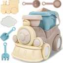 SMILESSKIDDO Beach Toys for Toddlers - Kids Sand Toy Set with Beach Truck, Bucket, Shovel, Rake, Scoop, Trowel, Sieve and Bonus Mesh Bag - Travel Beach Sand Toys for Kids 1 2 3 4 5