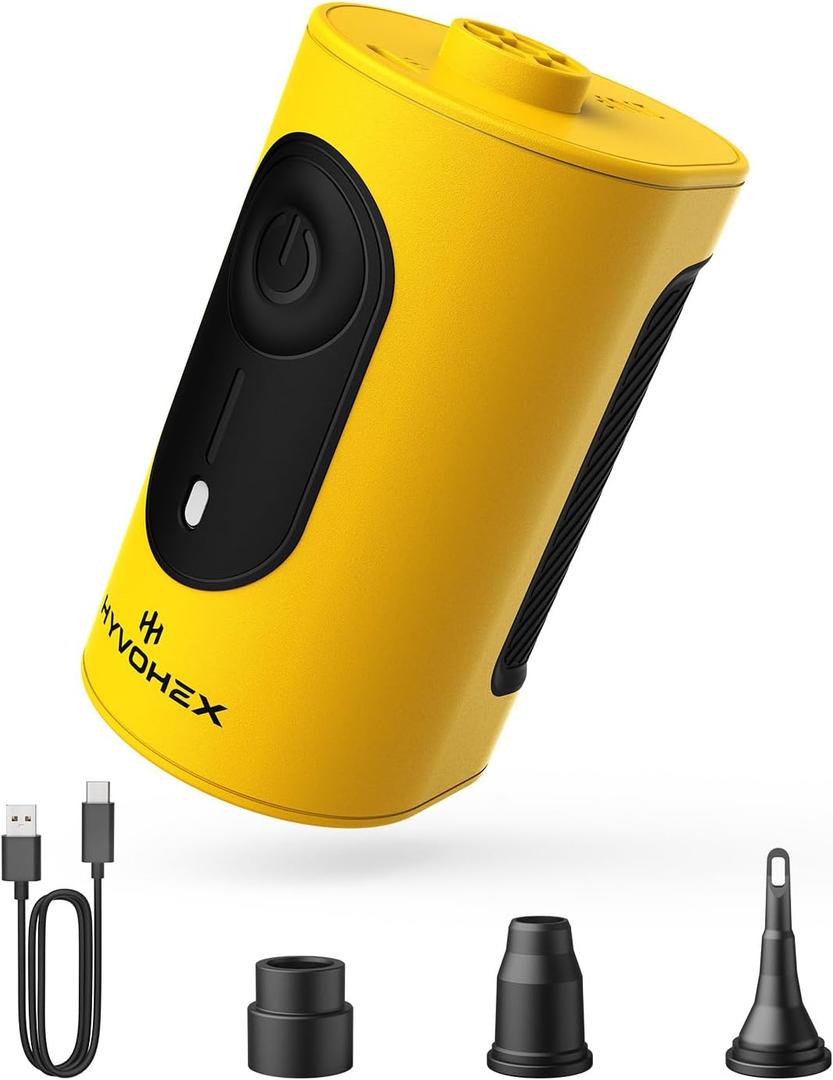 Portable Air Pump for Inflatables, 4000mAh Ultra Fast Air Mattress Pump with Advanced Heat Dissipation, 3 Nozzles Electric Air Pump Inflate Deflate for Sleeping Pads, Pool Floats (Yellow)
