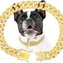 Gold Dog Chain Diamond Dog Collar Walking Metal Chain Collar with Design Secure Buckle Pet Collar Jewelry Accessories Necklace for Small Medium Large (Gold,16 Inch)