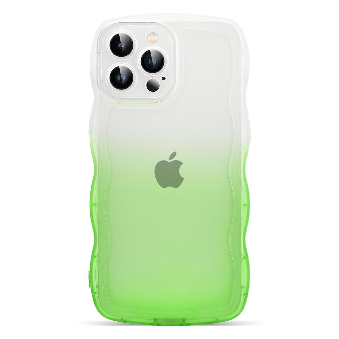 2 x XIQI Compatible with iPhone 14 Pro Case 6.1" 2022, Cute Kawaii Curly Wave Frame Shape Soft Silicone Shockproof Protective Phone Cover for Women Girls, Gradient Dark Green
