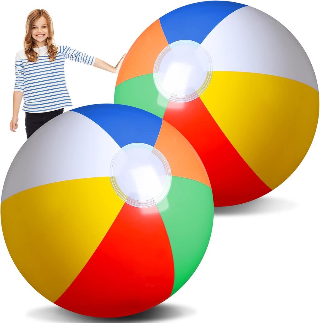 Zhanmai 2 Pieces 48 Inch Giant Inflatable Beach Ball Jumbo Rainbow Color Beachballs Blow up Huge Plastic Inflatable Balls for Kids Adults Water Games Summer Pool Swimming Party (Tropical Red)