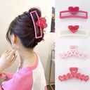 4Pcs Valentines Hair Claw Clip Red Heart Designs Hair Clips Pink Love Claws Clips Cute Acrylic Hairpins Large Square Hair Clip Strong Hold Non-slip Barrettes for Women Hair Decoration Accessories