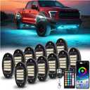 12 Pods RGBW LED Rock LightsPure White Underglow lights for Truck Jeeps Off Road ATV UTV Golf Cart RZR SXS SUV, Waterproof Multicolor Neon Underglow Kit with Bluetooth APP/RF Remote Control,6500k 12V