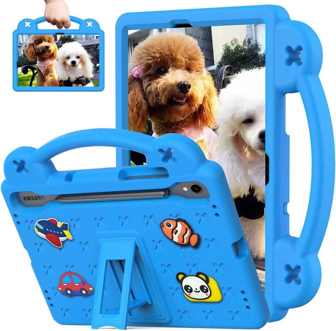 Kids Tablet Case for Samsung tab S10 Lite/S10 FE/S9 FE/S8, Built-in Kickstand and Handle Shockproof Cute Cover Compatible with Galaxy S9 11 inch (SM-X710/X716B/X718U) Blue