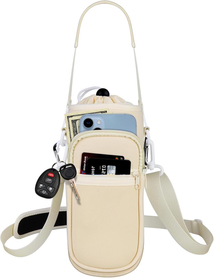 Water Bottle Holder with Strap, Water Bottle Carrier Bag with Phone Pocket, Shoulder Hand Strap Insulated Neoprene 32/40 oz Water Bottle Sleeve for Walking Hiking Camping Gym