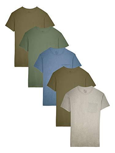 Fruit of the Loom Men's Pocket T-Shirt Multipack (4Pack), Earth Tones (5 Pack),Extra Large, Earth Tone 