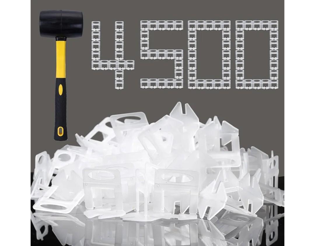 Tile Leveling System Clips 1/8" 4500 Piece Tile Spacers Clips and 16 oz Rubber Mallet Hammer .Tile Tools Set for Professional Ceramic and Stone Installation