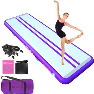HIJOFUN Premium Air Tumble Track 20ftx3.3ftx4in Gymnastics Tumbling Mat Inflatable Tumble Track with Electric Air Pump for Home Kids/ Gym/ Yoga/ Training/ Cheerleading/ Outdoor/ Beach/ Park Purple