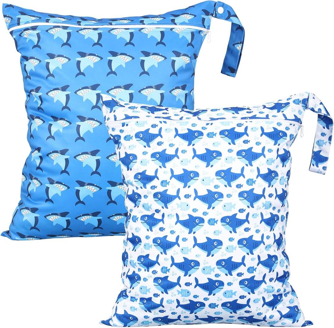 Shappy 2 Pcs Large Travel Laundry Bag Washable Waterproof Wet Dry Large Dirty Clothes Bag Bathing Workout (Shark)