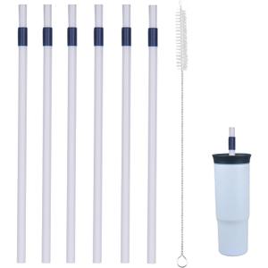 Replacement Straws for Owala 40 oz Tumbler - Include 6 Pack Straws and 1 Pack Cleaning Brush (White-blue)