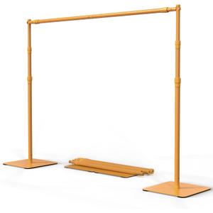 Backdrop Stand, 8x10 ft Adjustable Photo Backdrop Stand Kit, Heavy Duty Backdrop Stand with Steel Base for Photography, Photo Video Studio, Birthday Parties, Wedding (Golden)