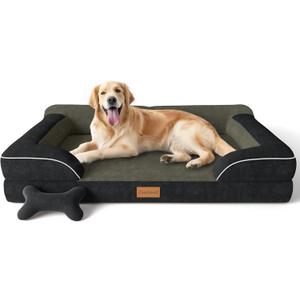 Extra Large Dog Bed, Orthopedic Dog Bed with Cooling Gel Memory Foam, Waterproof XL Pet Bed with Removable Washable Cover, 42" Pet Sofa Couch Dutch Velvet with Bone Toy, Black