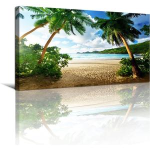 Wall Art Sea Beach Coconut Tree Landscape Picture Print Canvas Wall Art Modern Giclee Artwork Home Decor Stretched and Framed Ready to Hang,2cm Thick Frame, Waterproof Artwork., 40"L x 20"W