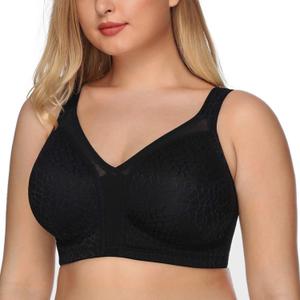 DotVol Women's Full Figure Minimizer Bras Comfort Large Busts Wirefree Non Padded Plus Size Bra (46G, Black)