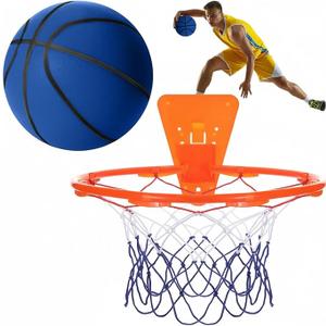 Silipull Silent Basketball and Hoop Set Soft Foam Indoor Basketball No Noise for Indoor Dribbling and Shooting Practice Ideal for Teens Adults(Blue,Size 7)
