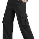 AVAMO Cargo Pants for Women with Pockets High Waist Lightweight Stretchy Hiking Casual Streetwear Baggy Wide Leg Pants (X-Large, Black)