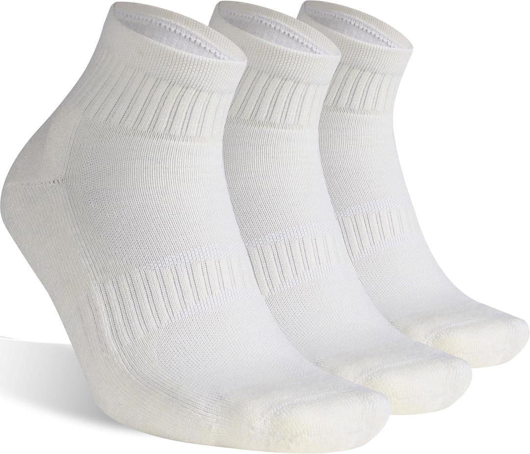 3 Pairs Merino Wool Ankle Socks for Men Women - Athletic Business Casual Running Arch Support Everyday (White, XXL)