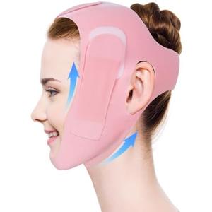 OURGLE V Line Lifting Mask, Soft Silicone Double Chin Reducer, Chin Strap for Sleeping - Jawline Shaper - Face Lifting Strap 23-27 Inches (Pink)