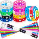 Yinkin 24 Pcs Silicone Charm Rubber Bracelets for Kids Adjustable Party Gifts Silicone Wristbands Bracelets with Holes for Shoe Charm Girls Boys Birthday Party Award, 12 Colors