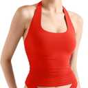 SUUKSESS Women Halter Tank Tops Double Lined Backless Y2K Trendy Going Out Tops (X-Large, Red)