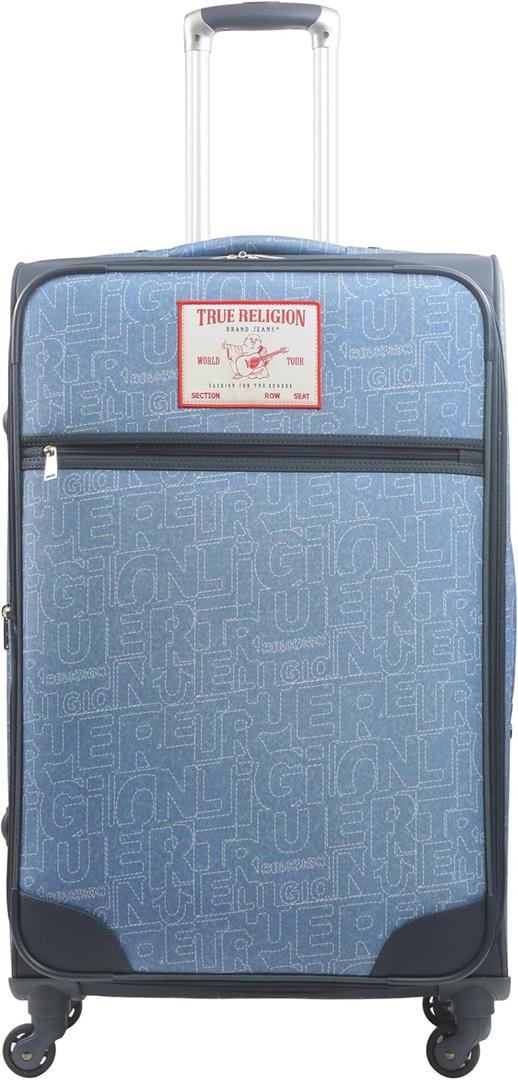 True Religion 31" Rolling Luggage, Softshell Suitcase with Spinner Wheels, Denim