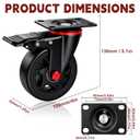 4 Inch Caster Wheels with Brake, 2400 lbs Capacity, Set of 4 Heavy Duty Outdoor Caster Wheels, Industrial Swivel Plate Mount for Furniture, Workbench, Yard Cart, Garage, with mounting Hardware