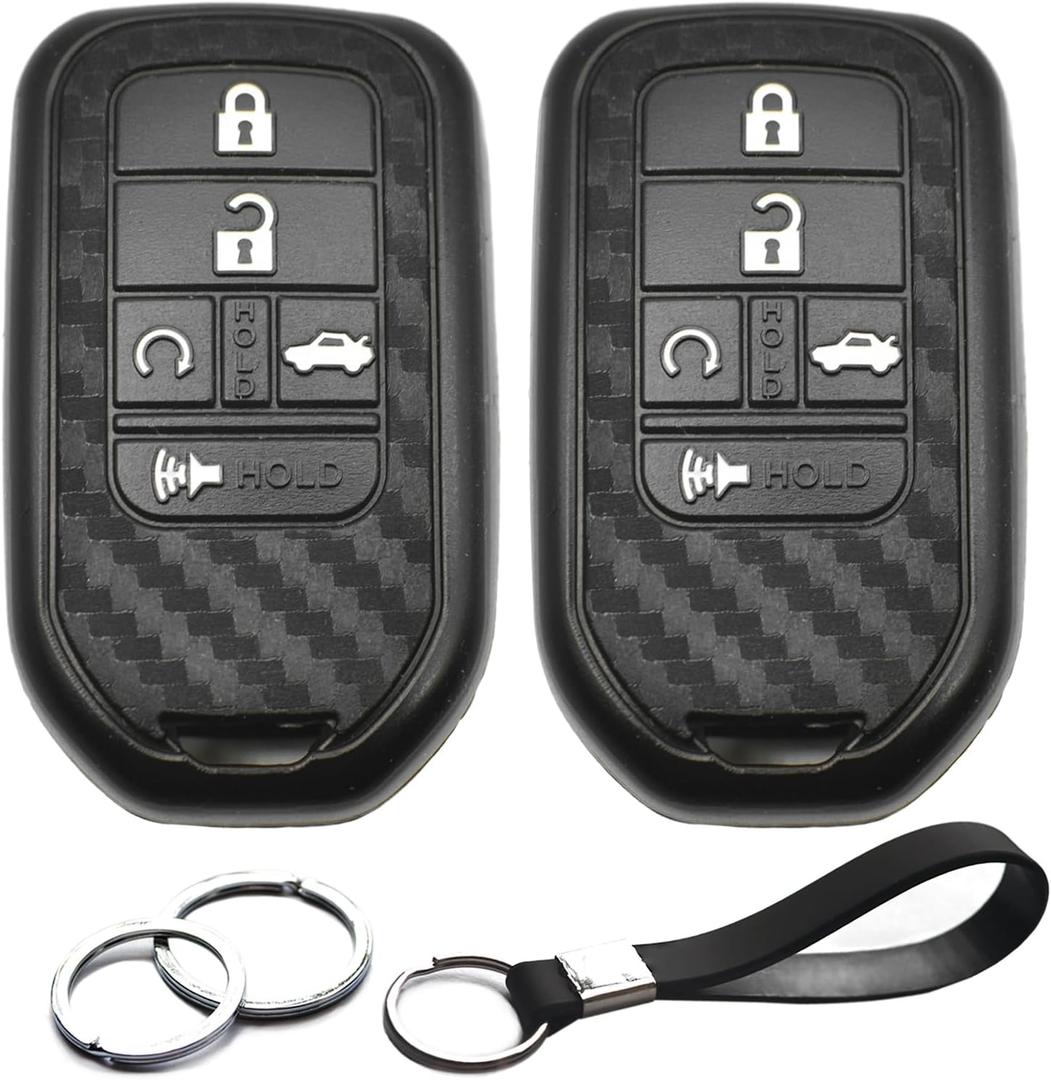 2 pcs Compatible with Honda Passport CR-V Accord Pilot Civic HR-V Insight Carbon Fiber Looks Key Fob Cover Case Key Chain Protector Keyless Remote Holder