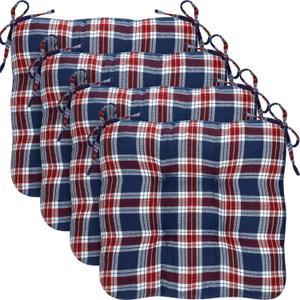 Geetery 4 Pcs Outdoor Plaid Chair Cushions with Ties for Dining Chairs Scottish Plaid Decorative Seat Cushions for Kitchen Patio Home Living Room, 15 x 16'' (Navy and Red)