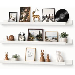 36inch Long Floating Shelves for Wall Decor, 3-Set Shelves with Lip, White