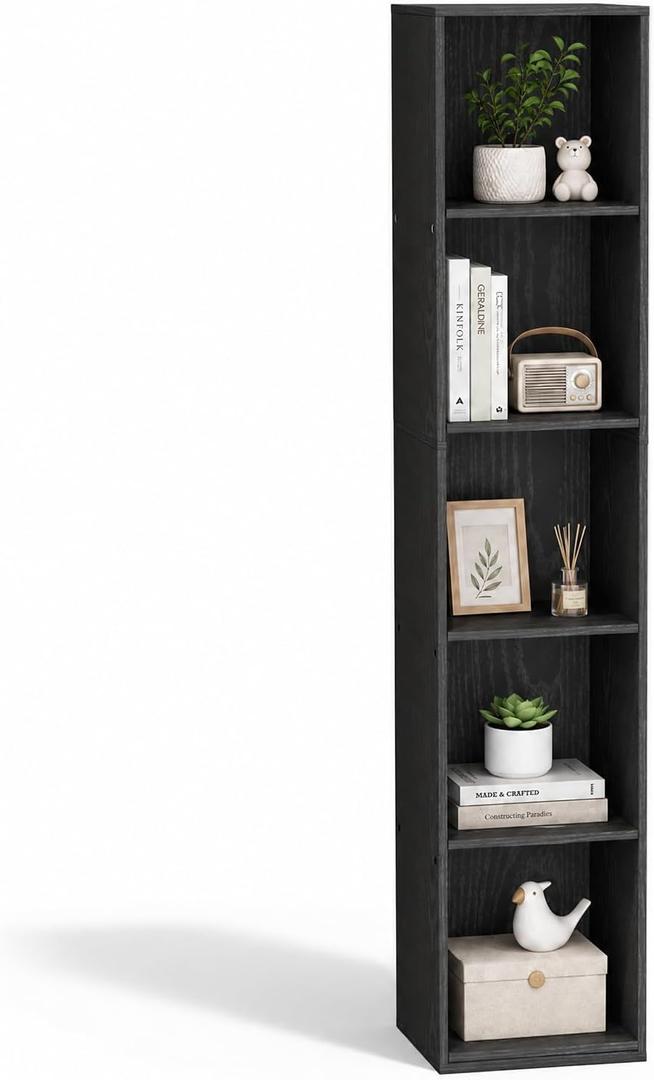 5 Cube Black Book Shelf, Tall Bookcase for Bedroom Home Office Living Room