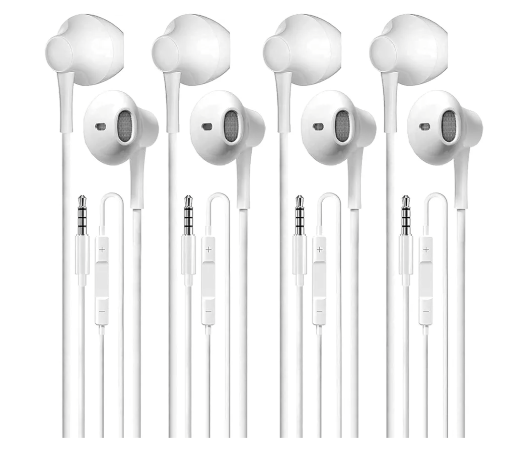 SHDKJXH Wired Earbuds Headphones 4 Pack, 3.5mm Jack Ear Buds with Microphone and High Sound Quality, Earphones Compatible with Computer Laptop iPad and Android Phones in School Office and Home